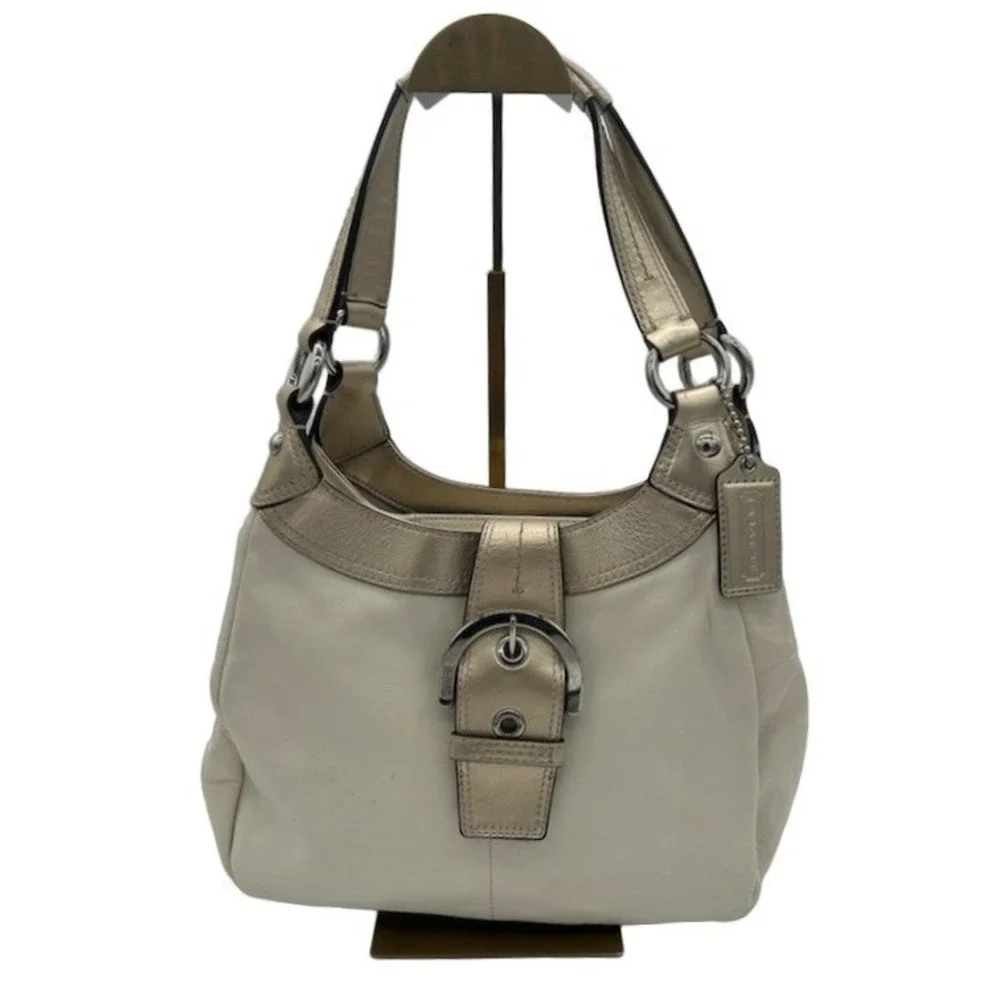 Coach Hobo Shoulder Bag Women's White Gold Leather Buckle Accent Purse Y2K